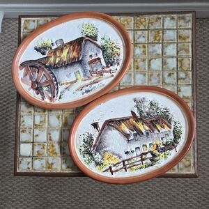2 Lefton Oval Country Cottage Plaques Made In Japan